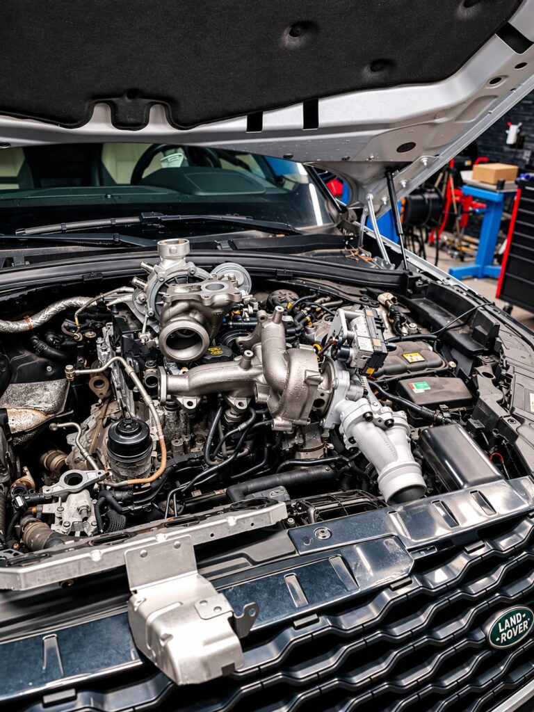 Turbodmychadla dieselového motoru Ingenium v motorovém prostoru Land Roveru