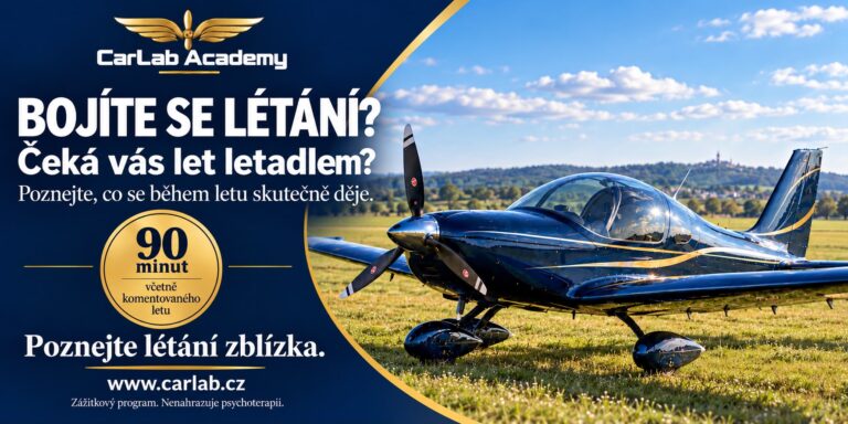 Plakát programu Překonej strach se sportovním letadlem na travnaté ploše